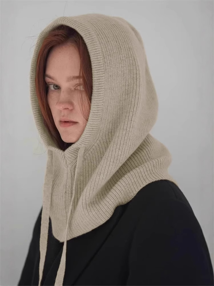 Balaclava Thickened Pure Cashmere Hat with Integrated Neck Warmer, Multifunctional Warm Ear Protection Hat