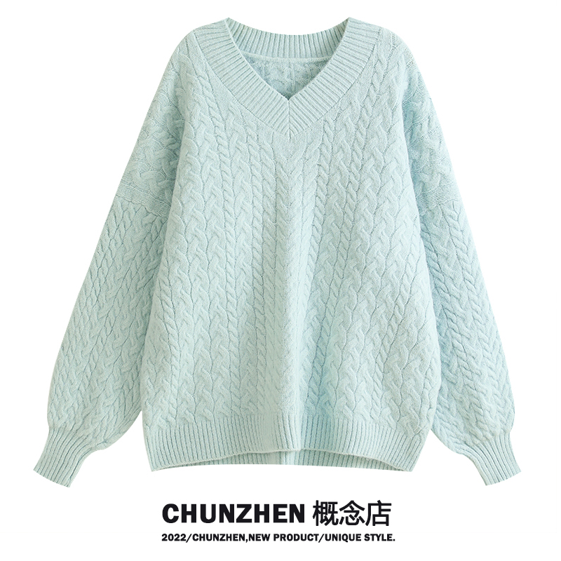 Demi-season sweater, keep warm jacket, V-neckline, increased thickness