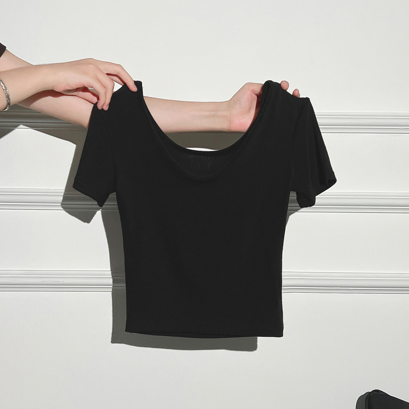 La Chapelle Black V-Neck Short-Sleeved T-Shirt for Women 2026 Summer Slim Fit Sexy Pure Desire Style Crop Top for Women
