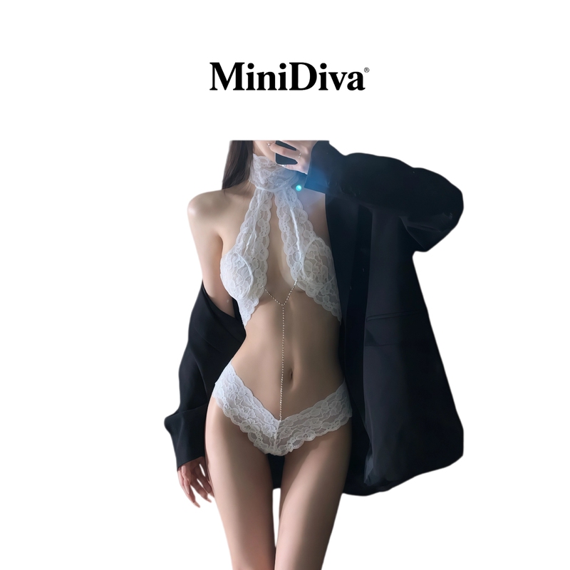 Minidiva: Soft and Alluring Lace, Skin-Friendly, Figure-Flattering, Sexy and Elegant Halter-Neck Lingerie and Underwear Set
