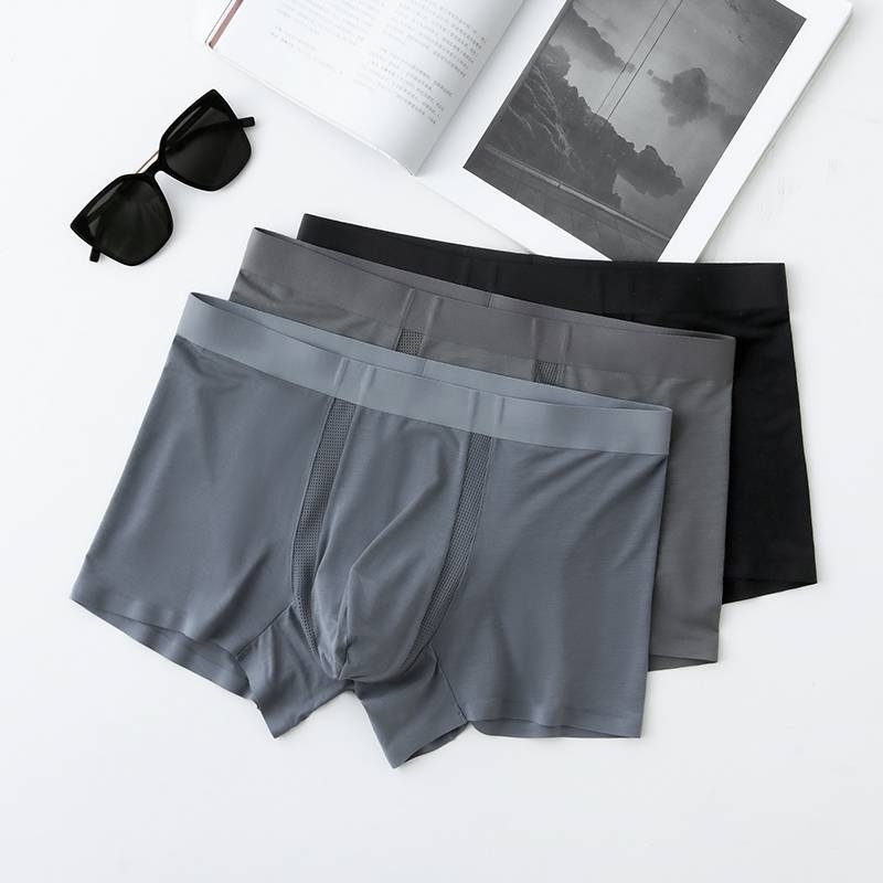 【Full Inspection】Men's Comfortable Lightweight Double Layer Hollow Breathable Boxer Briefs High Elastic Seamless Underwear 3-Pack