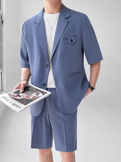 Ny Casual Shorts Suit for Men, Summer High-End Stylish Two-Piece Set with Short-Sleeve Suit, Trendy