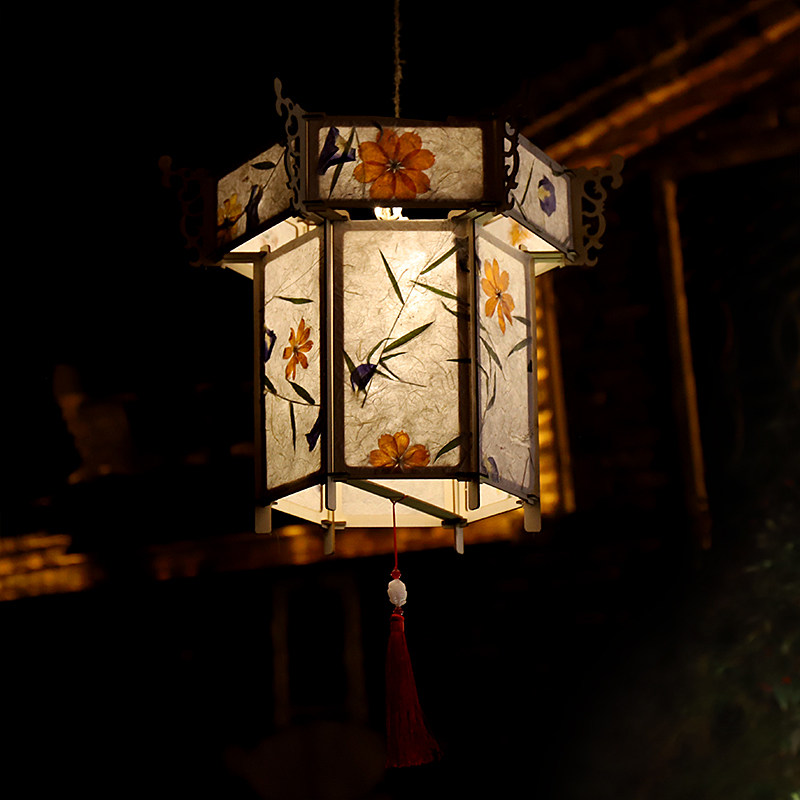 Hanfu portable palace lantern Lantern Festival children's lantern Ancient style flower and grass paper lantern diy handmade material package
