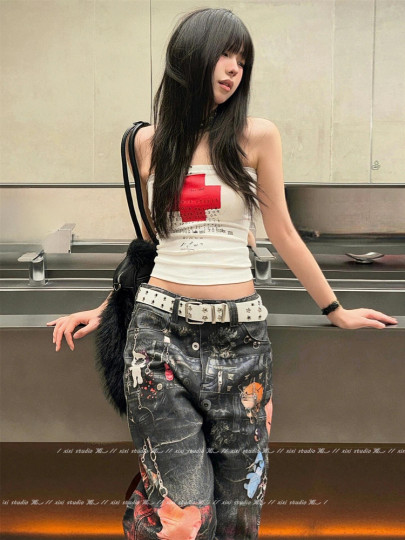 甜酷风白色腰带镂空星星铆钉皮带辣妹个性配牛仔裤带新品配饰腰饰