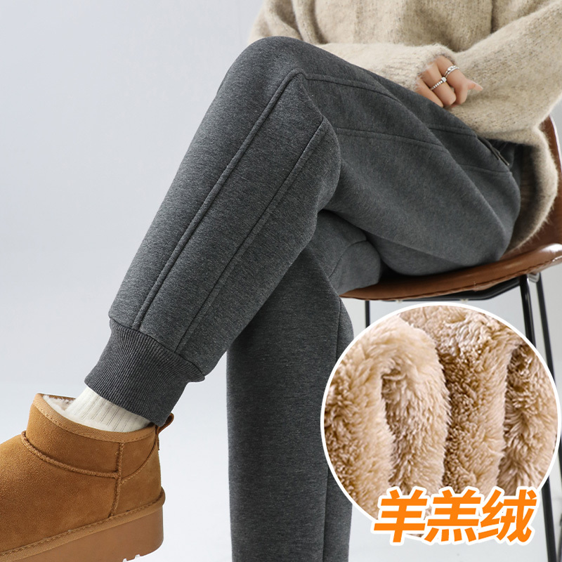 Women's Lamb Wool Sweatpants for Autumn and Winter, Thickened Fleece-Lined Casual Pants, Loose Fit, Slimming Joggers, Winter Cotton Pants