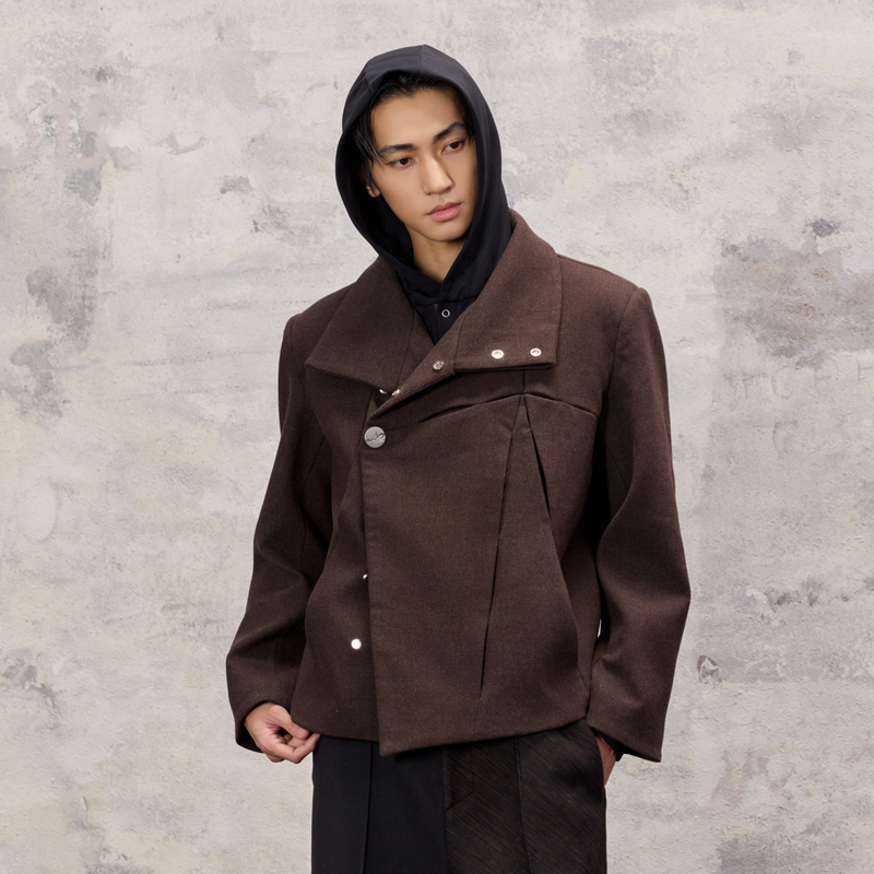 Yunyi [Five-Pointed Star] Star-Shaped Bone-Breaking Design with Hidden Contrasting Colors and Multi-Shaped Collar Metal Layered Structure Jacket