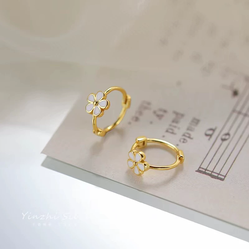 Small design summer cute fresh earrings, silver 925 sample, flowered
