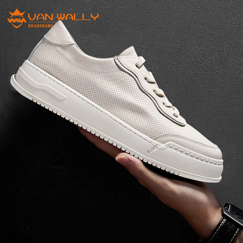 Van Wally Genuine Leather Sneakers for Men, Breathable 2025 New Casual Leather Shoes, White Shoes, Thin Style, Versatile for Summer