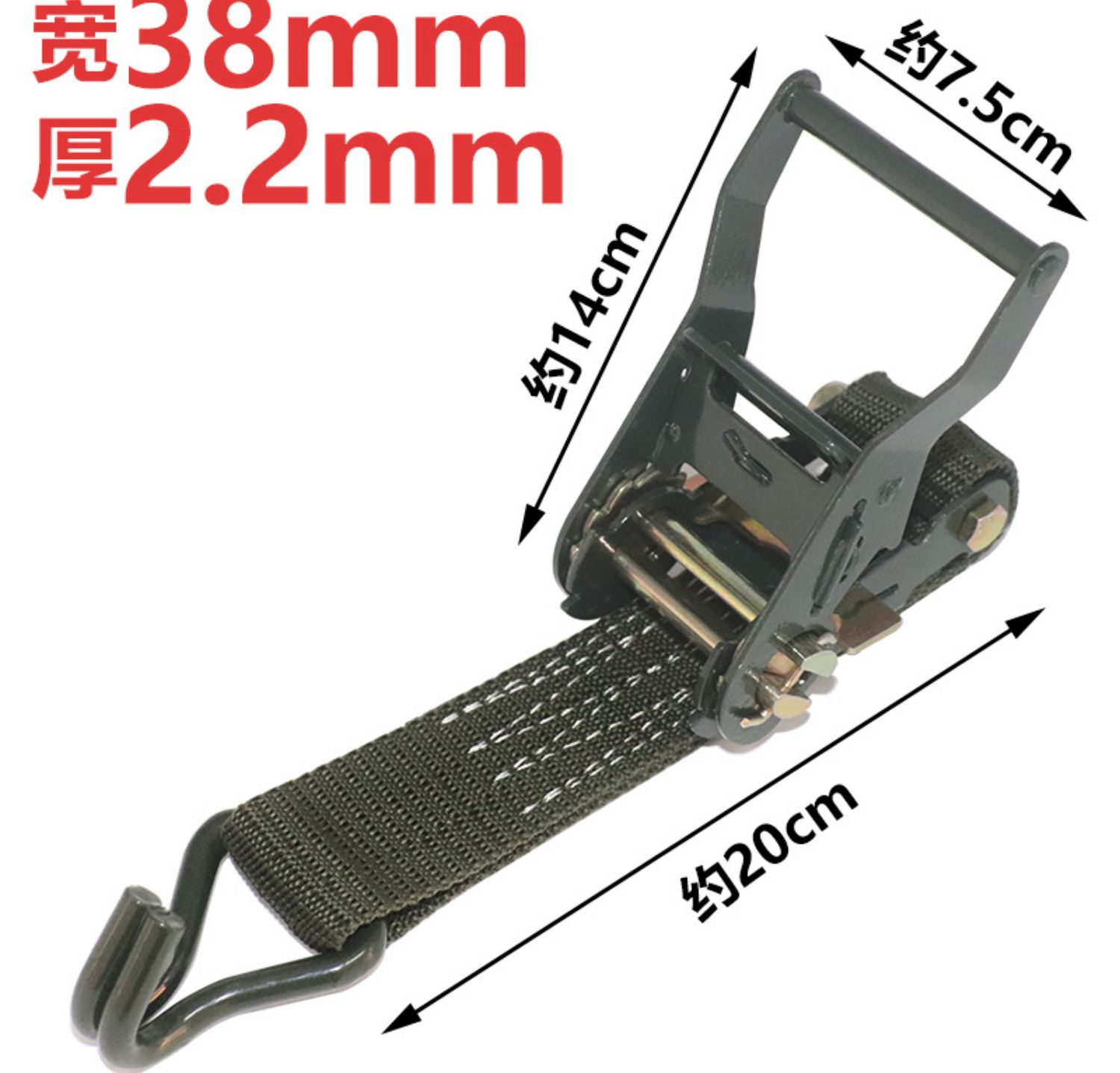1.5 inch double hook cargo binding belt tensioner retainer step by step tightening rope tensioner army green 3.8cm thick belt