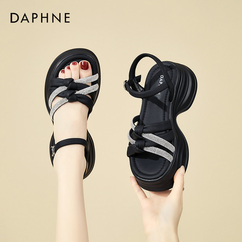Женские босоножки Daphne на толстой подошве; новинка 2025 года; летние босоножки со стразами и юбкой; удобная пляжная обувь в римском стиле Изображение 1