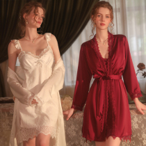 Sexy Ice Silk Harnesses Sleeping Dresses Nepods Red Wind 2022 New Sleepwear Summer Extras Sleeping Robes Two Suits