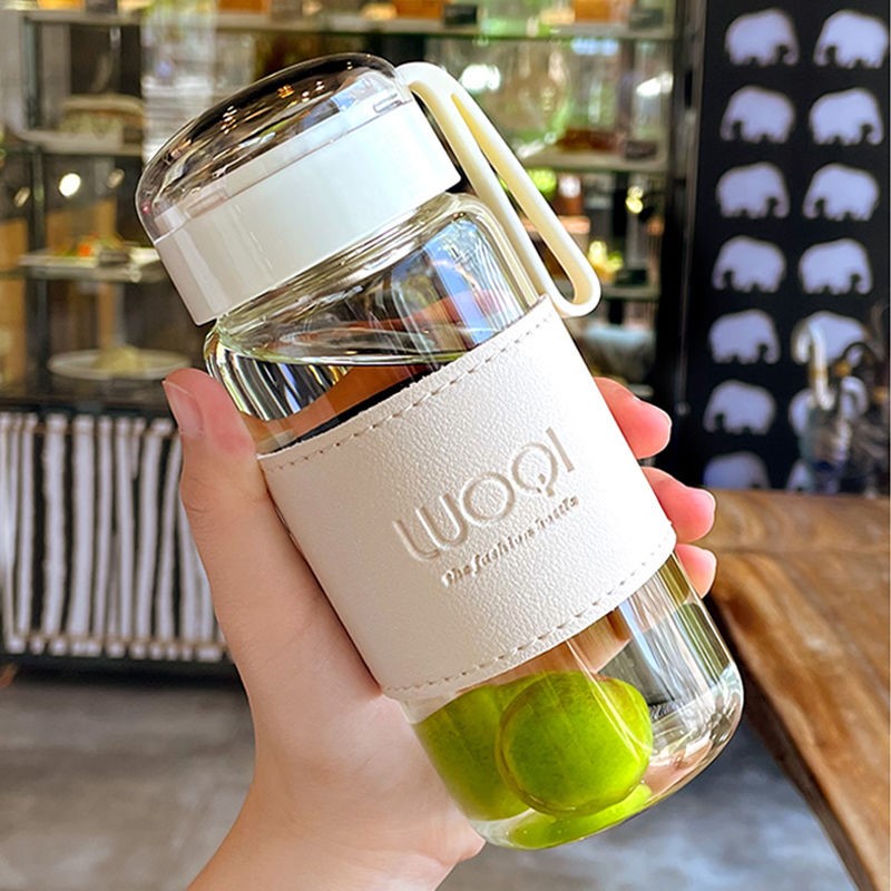 Water cup female glass cute student Korean version summer portable heat-resistant transparent tea cup high-value hand-held cup male