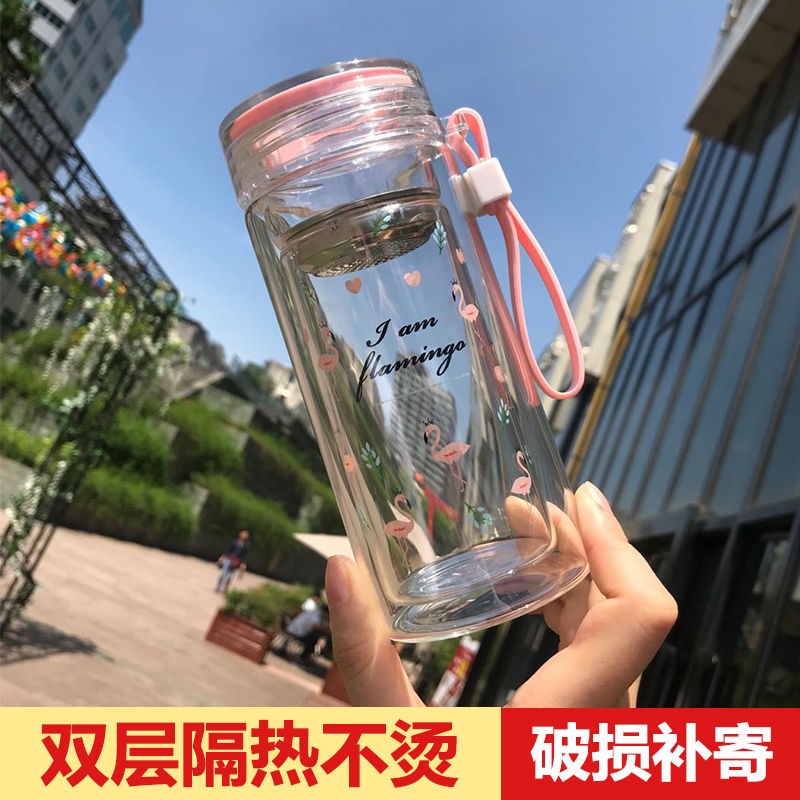 Korean version of the heat-resistant double-layer glass fresh portable cute accompanying cup personality juice tea female student water cup