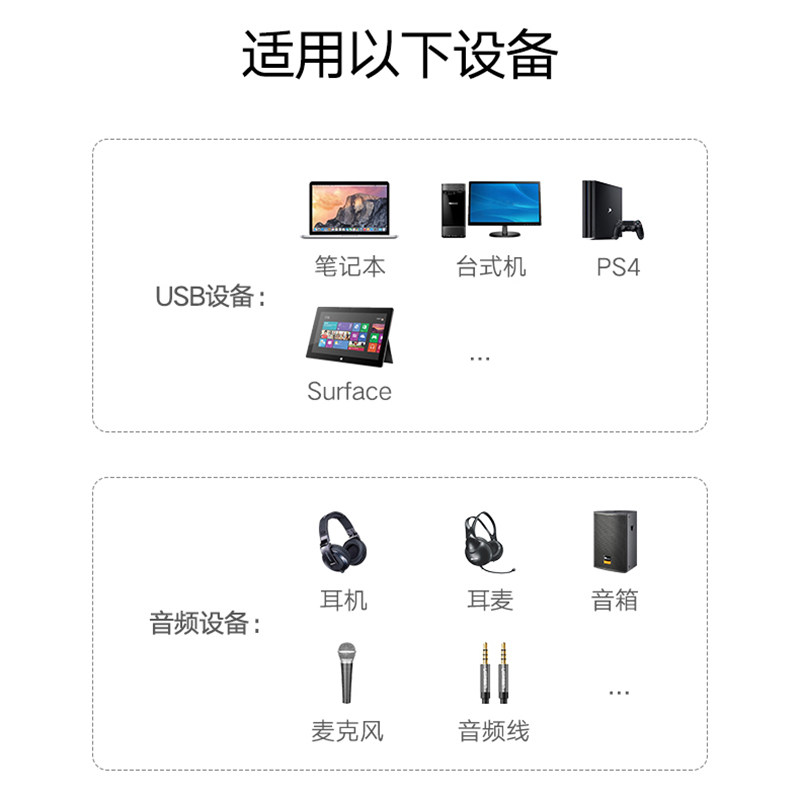 USB to 3.5mm External Sound Card Converter for Computer and Laptop, Headphone and Microphone Adapter, One-To-Two Adapter Cable