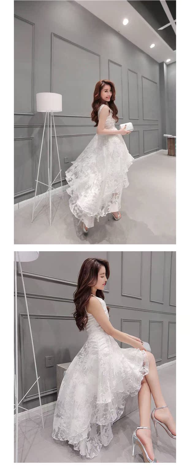 Organza không tay đầm ren đoạn dài pettiskirt 2017 khí mùa hè ladies big con lắc Một từ công chúa váy váy liền chữ a