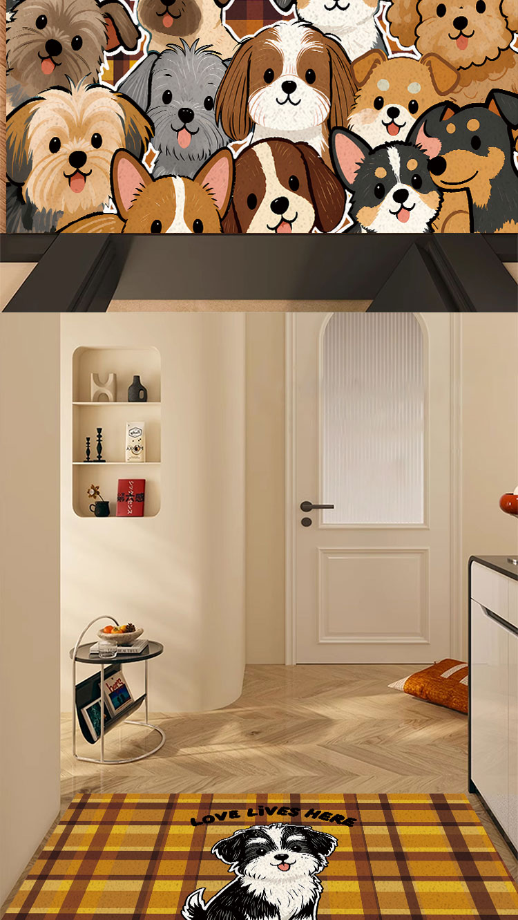 Cartoon Puppy Silk Loop Floor Mat for Entryway, Dust-Removing Mat, Scratch-Resistant and Wear-Resistant Door Mat, Multifunctional Entrance Door Mat