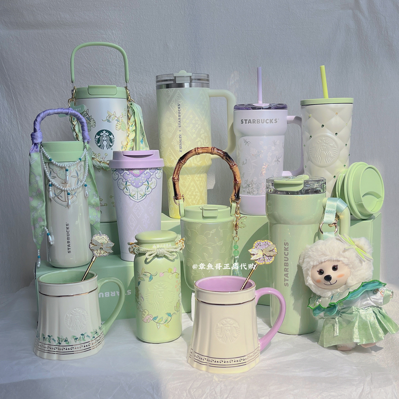 Starbucks Cup with Spring Pattern, Straw, Insulated Cup, Large Capacity Coffee Cup, Car Cup, Gift for Girls, Tea Cup