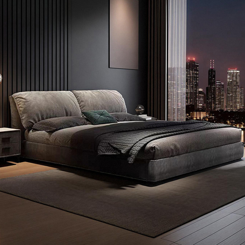 Italian-Style Minimalist Elephant Ear Tech Velvet Fabric Bed, Modern and Simple, 2m X 2.2m Double Bed for Master Bedroom, Wedding Bed