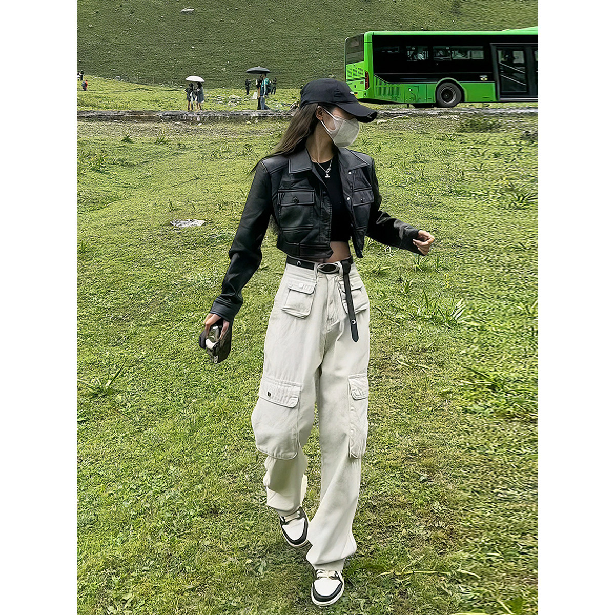 2026年初秋 ミニサイズ PUレザージャケット/コート（女性用）、アメリカンハイストリート ポケット付きカーゴパンツセット