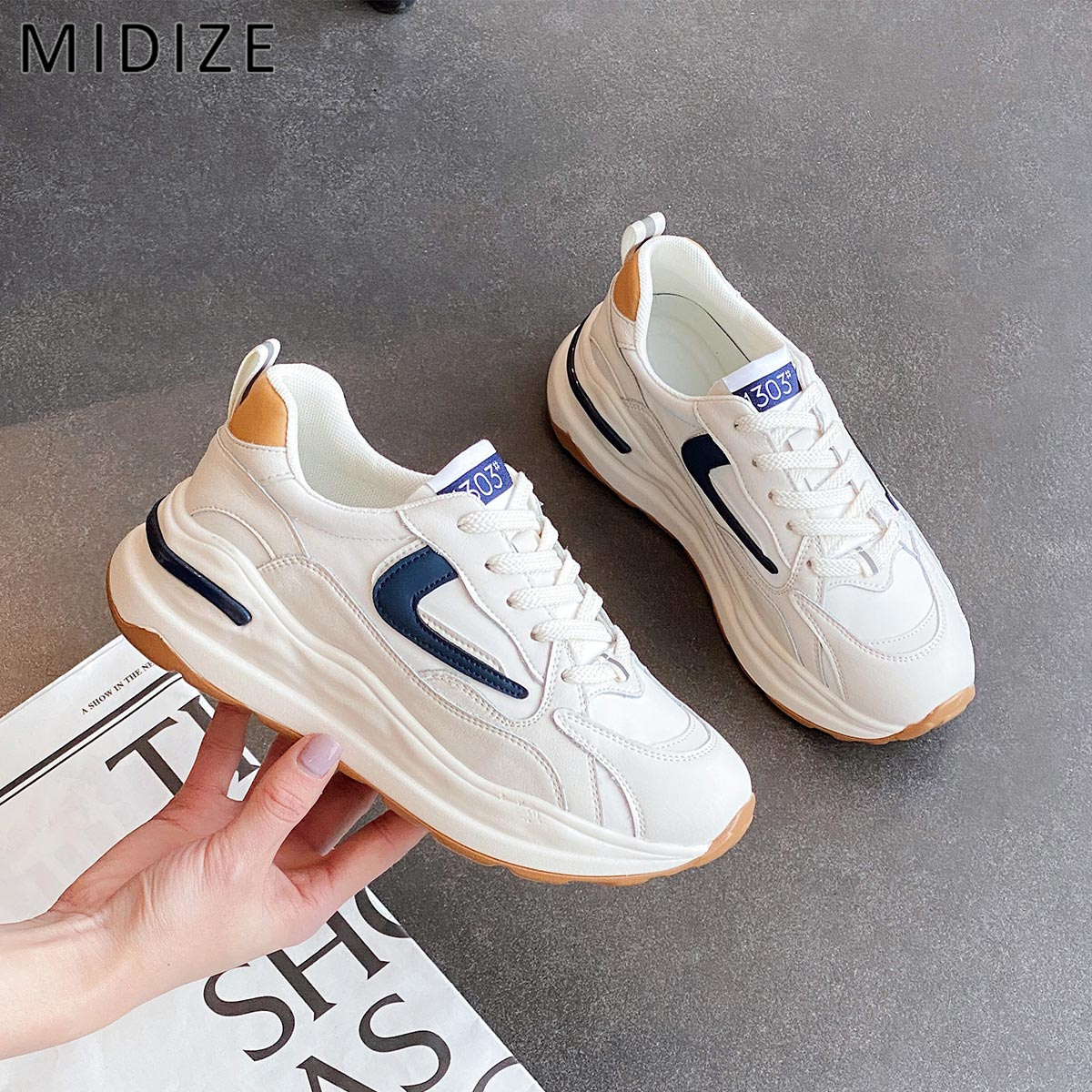 MIDIZE small white shoes leather shoes women's 2022 new ins tide all-match niche casual sports dad shoes