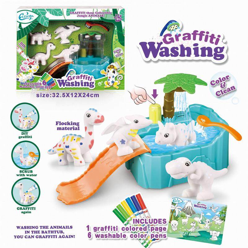 Toy Children Graffiti Washed Dinosaur Animal Painting Building Blocks Small Puzzle Baby Exported Bathroom Solid Flocking