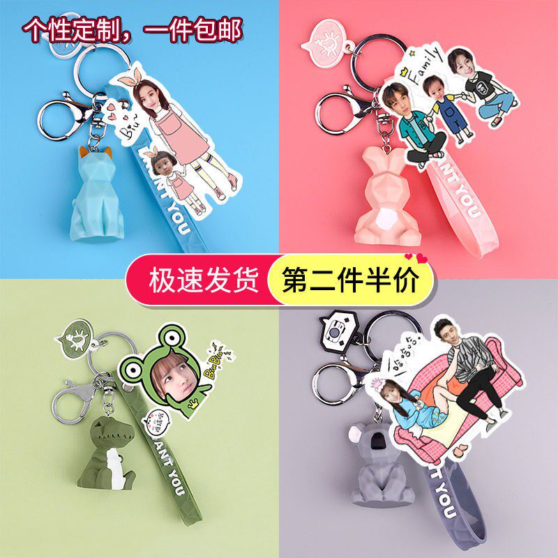 Ruixin key chain custom photo female cute cartoon diy bag pendant birthday gift couple avatar to map