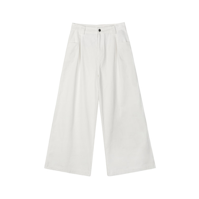 Escape from Chigang West silhouette cut three-dimensional white-leg-leg pants drape mid-waist drape washed retro straight long pants