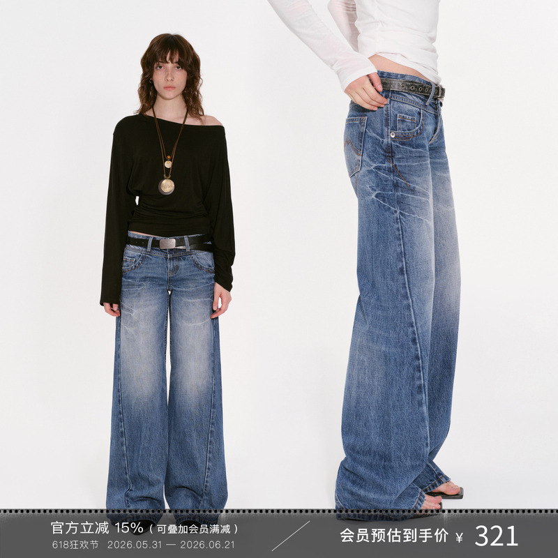 Escape from Chigang West: Vintage Washed Blue Low-Rise Women's Jeans, American-Style Loose Straight Wide-Leg Long Pants for Summer