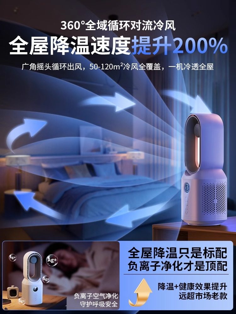 2025 New Bladeless Fan for Home Cooling, Desktop Air Conditioner Fan, Small Tabletop Bedroom Silent Oscillating Electric Fan