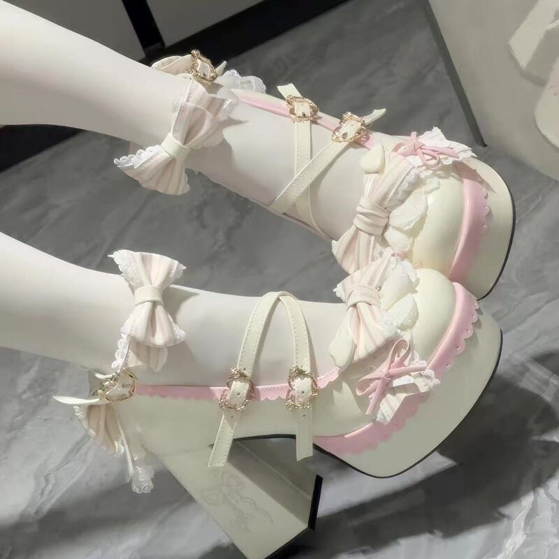 Lolita High Heels Chunky Heel Platform Cute Bow Dopamine Dance Party Cosplay High Heels Lolita Lolita High Heels Chunky Heel Platform Cute Bow Dopamine Dance Party Cosplay High Heels Lolita