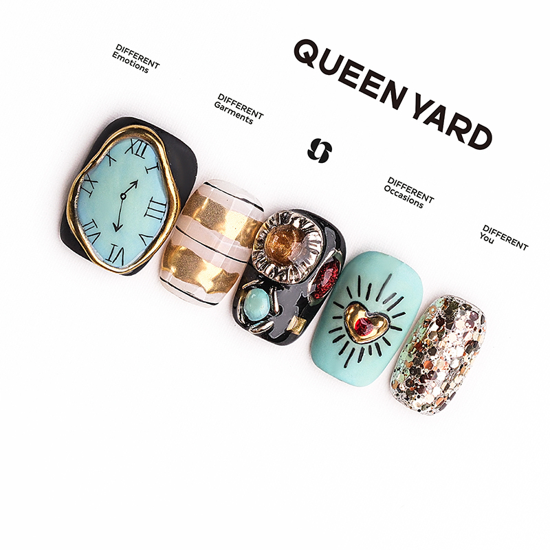 【Singularity】Queenyard Gilded Clock Graffiti Creative Nail Art 2026 Summer Whitening Wearable Nails