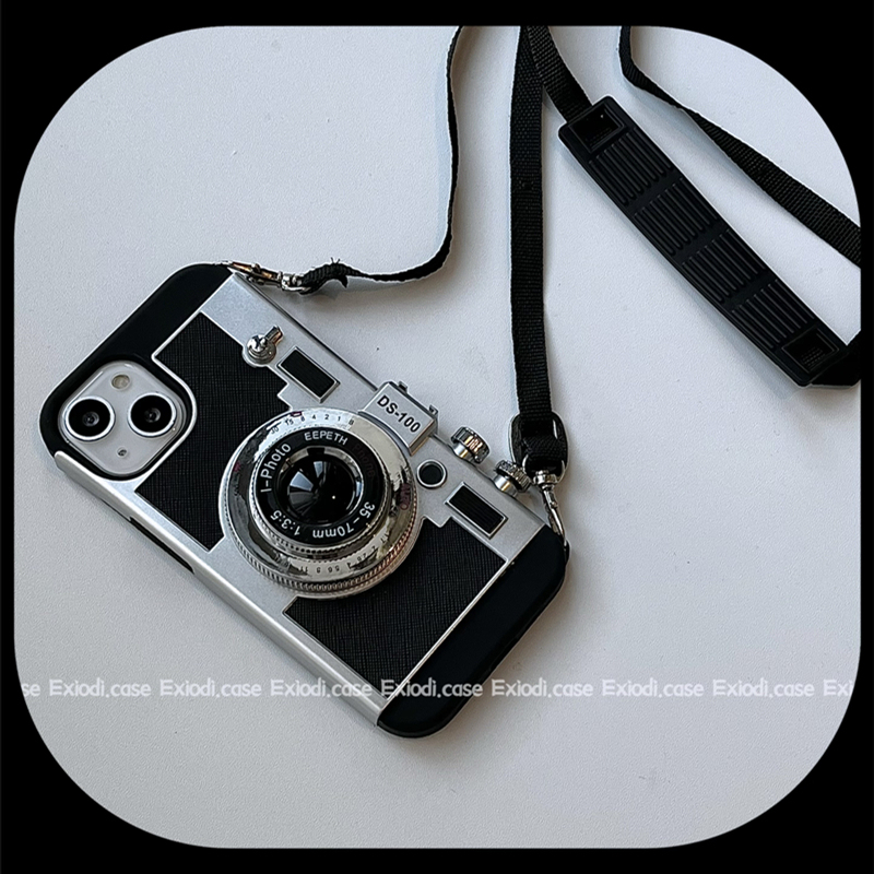 Exiodi Korean Camera Phone Case Suitable for 16Promax Apple 15 with Lanyard iPhone 11 /Xr/Xs Soft X Silicone 12/Xsmax Anti-Fall 8Plus Full Coverage 14 Protective Case ins