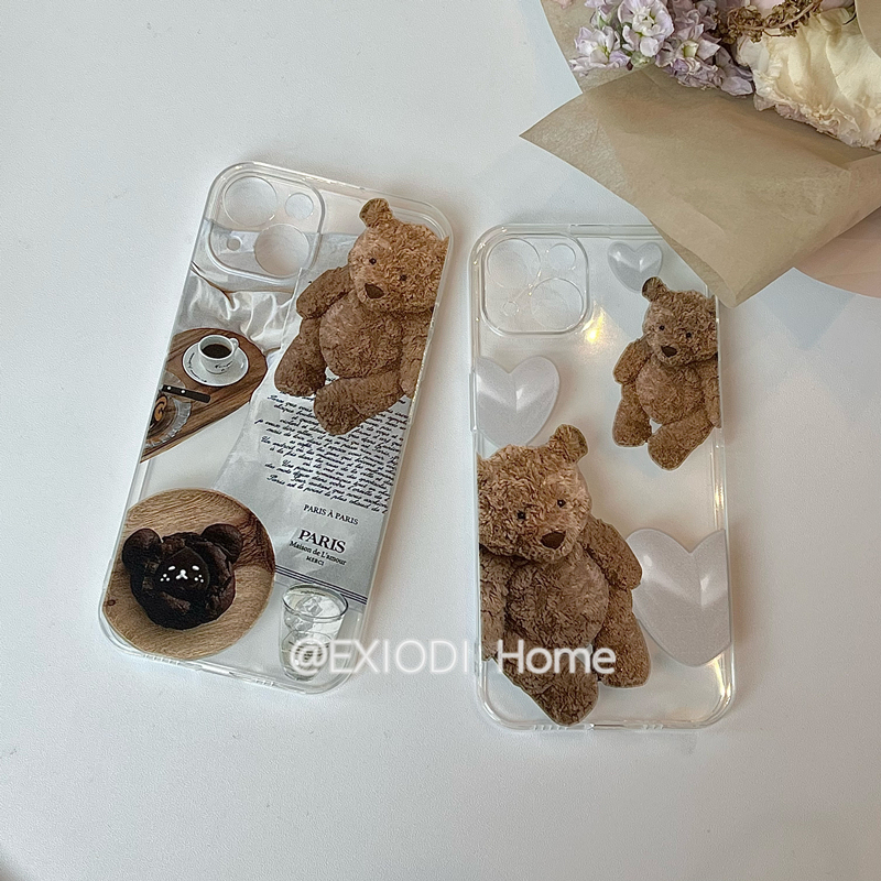 Exiodi ins Healing Plush Bear Case for iPhone 17, 16, Apple 15 Pro Max, New 14 Case, 13 Women's Full Coverage Silicone Xr Creative XS Max Shockproof Protective Case 7