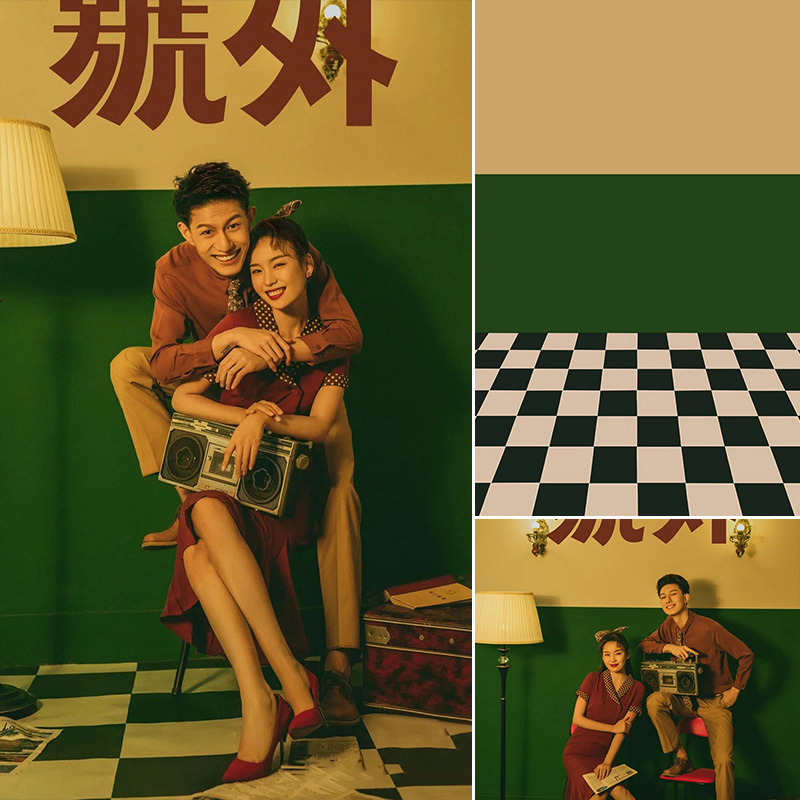 Vintage Hong Kong Style Photo Studio Wedding Photography, Nostalgic Retro 90S Atmosphere, 2023 New Film-Style Indoor Studio Background Cloth, Parent Love Photo Shoot Mh-0874