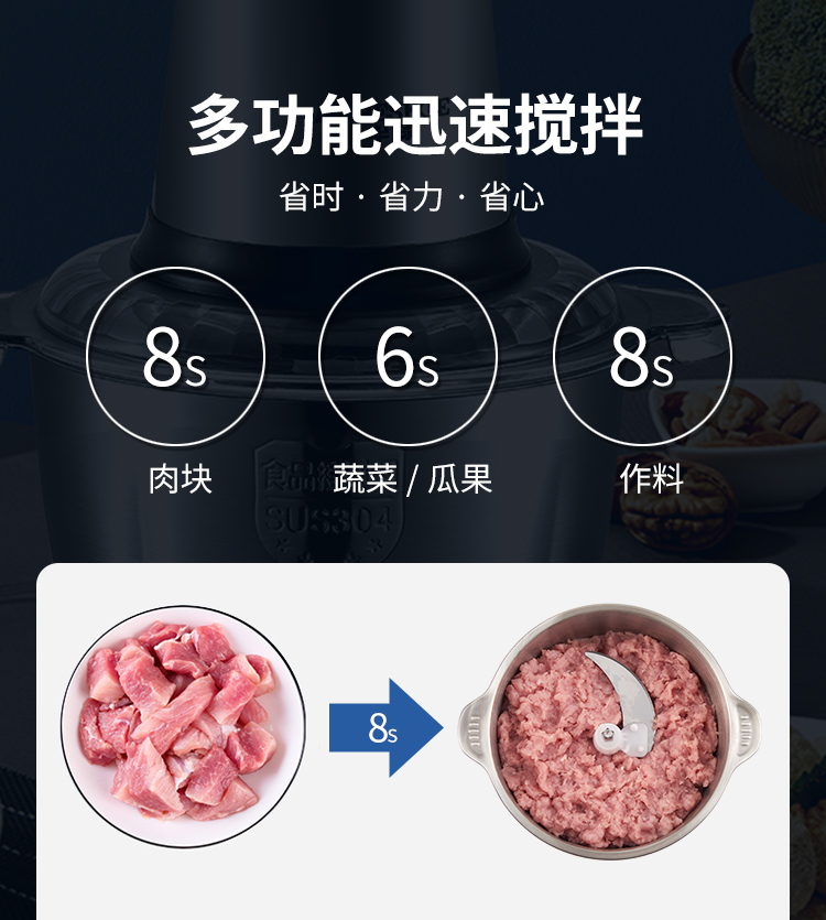 半球 不锈钢 多功能绞馅料理机 2L 图6