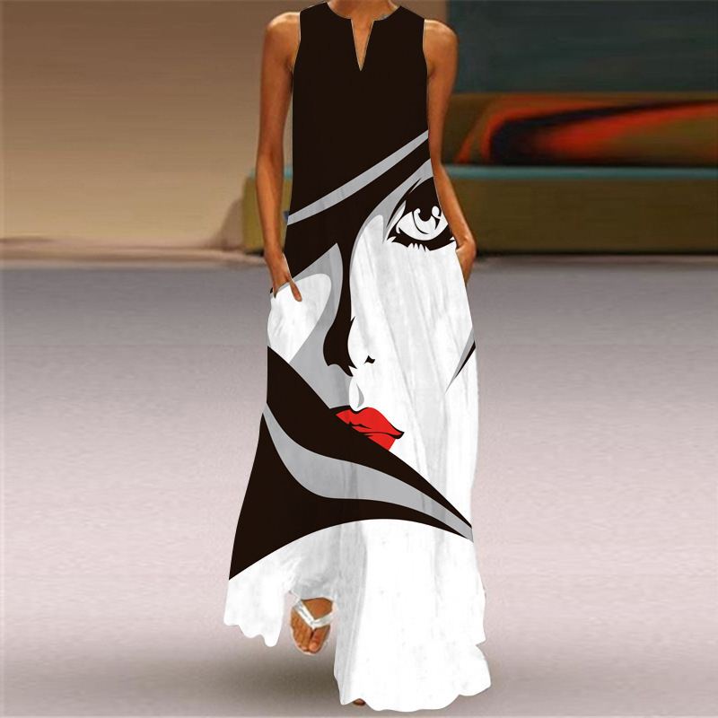 Summer Fashion Amazon New European and American Style Elegant Foreign Trade Long Dress Fashionable Printed Sexy Pocket Dress Summer Fashion Amazon New European and American Style Elegant Foreign Trade Long Dress Fashionable Printed Sexy Pocket Dress