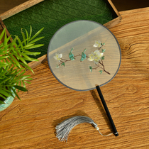 Ancient Wind Hanfu Regiment Fan Embroidery Su Embroidered Green Flowers Birds Middle Country Wind Han Suit Qipao Photo Props Palace Fan Dance