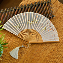 Ancient Wind Vegan Fold Fan Female Style Folding Fan Carry-on Chinese Flag Gown Bamboo China Wind Retro Dance 100 Hitch