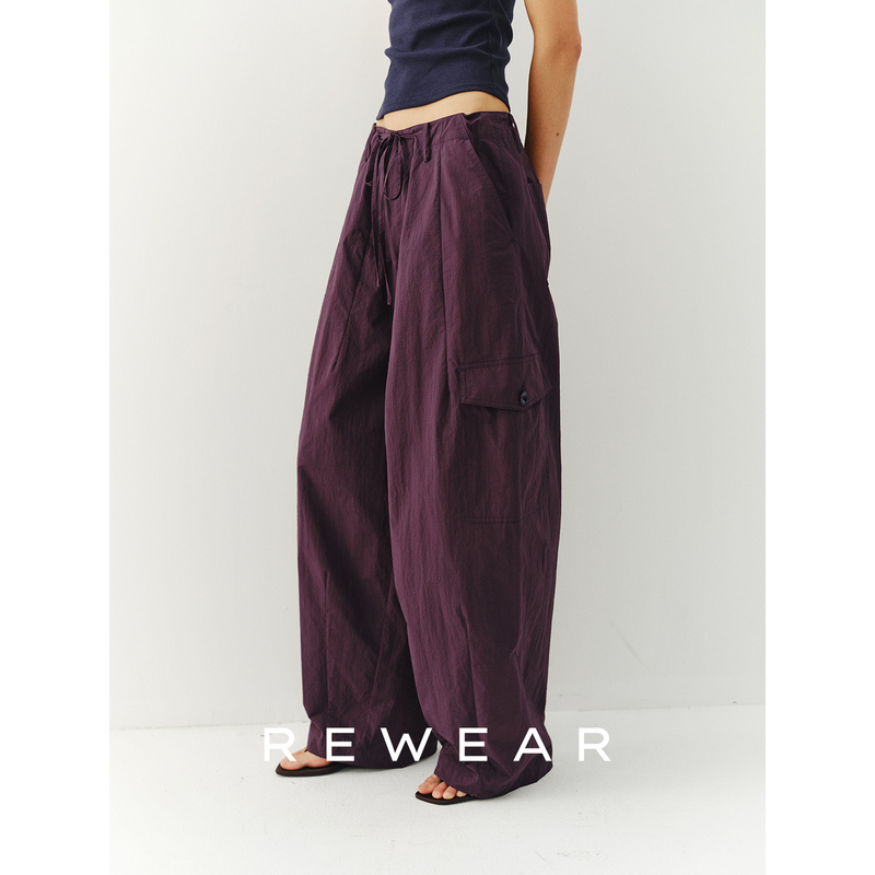 Rewear/Skin-Friendly Breathable Cotton Brocade Adjustable Drawstring Large Patch Pocket Loose Silhouette Balloon Pants for Women 12292 Rewear/Skin-Friendly Breathable Cotton Brocade Adjustable Drawstring Large Patch Pocket Loose Silhouette Balloon Pants for Women 12292