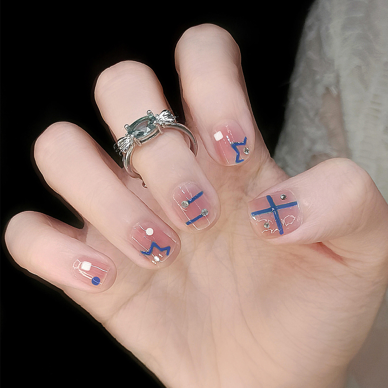 Personalized Klein Blue Line Nail Art, Pure Handmade Wearable Nails with Geometric Patterns, High-End Removable Nail Patches Personalized Klein Blue Line Nail Art, Pure Handmade Wearable Nails with Geometric Patterns, High-End Removable Nail Patches