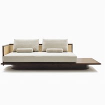 New Chinese style minimalist small apartment living room solid wood rattan double three-person chaise sofa model homestay club sofa