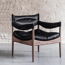 Danish designer creative black leather art sofa chair home living room solid wood Guest Chairs Sales chairs Reception Chairs