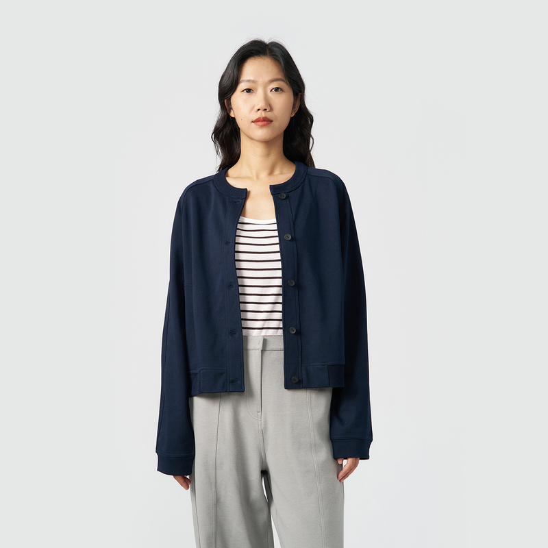 Klee Klee Cardigan Women's Eco-Friendly Cotton Terry Knit Fabric Casual Comfortable Button-Up Small Stand Collar Cardigan Early Autumn Klee Klee Cardigan Women's Eco-Friendly Cotton Terry Knit Fabric Casual Comfortable Button-Up Small Stand Collar Cardigan Early Autumn