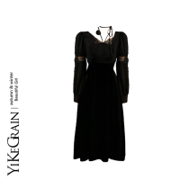 YiKeGrain STU Rich family Miss Dinner Rose velvet dress with dress lady Winter cashiers for long dresses