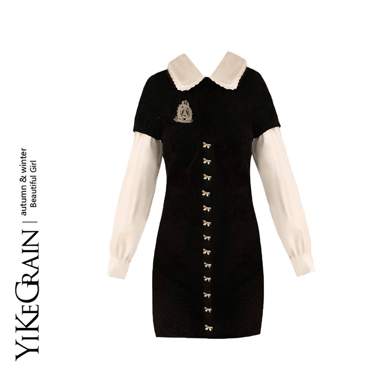 YiKeGra white moon light lovers sweet and spicy shirt dress butterfly knots for a short skirt and fake two foreign clothes