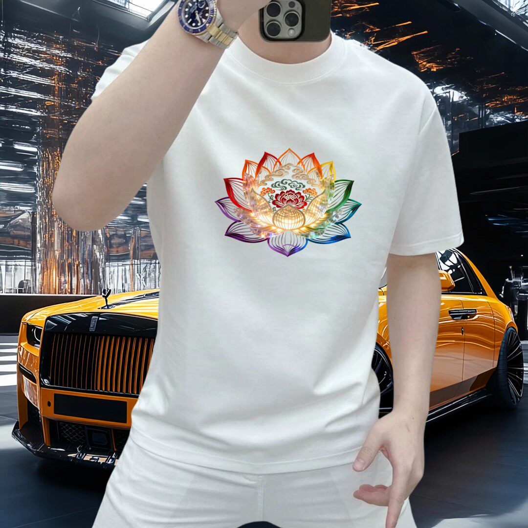 Повседневная мужская блузка Color lotus с короткими рукавами, плотная летняя спортивная универсальная легкая роскошная хлопковая футболка с короткими рукавами и круглым вырезом