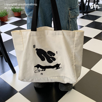 goodfornothing original design puppy letter double-sided embroidery shoulder bag large capacity canvas bag clutch
