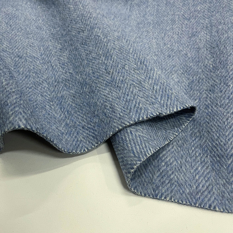 Imported Blue Herringbone Double-Sided Cashmere Wool Thick Peelable Wool Fabric for Autumn and Winter Coats, Dresses, and Skirts