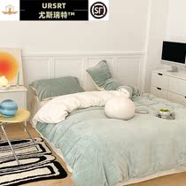 UESRT double parquet milk oil color bed four pieces of milk suede warm cover bed linen three sets thickened