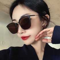 Irregular fine box polarized ink mirror female small face mesh red glasses vintage port Wind tea Color Anti-UV sunglasses